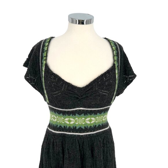 Free People Fair Isle Sweetheart Knit Sweater Dress Charcoal Gray Size Medium - Picture 2 of 11